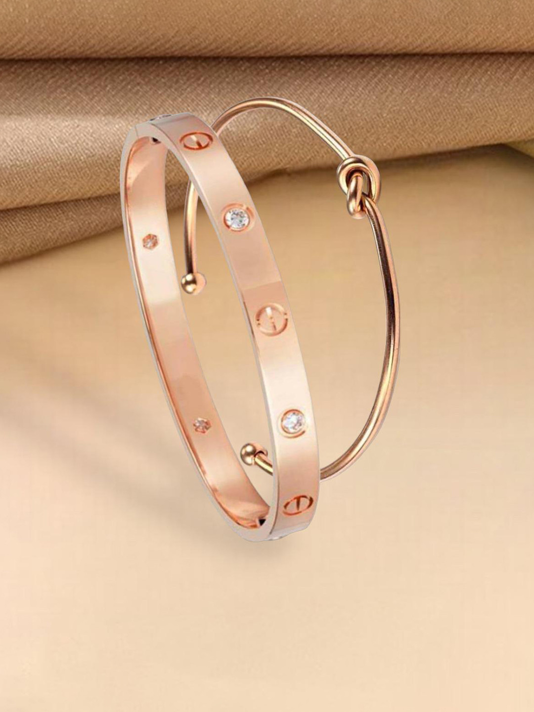 MYKI Women Pack Of 2 Cubic Zirconia Rose Gold-Plated Bangle-Style Bracelet