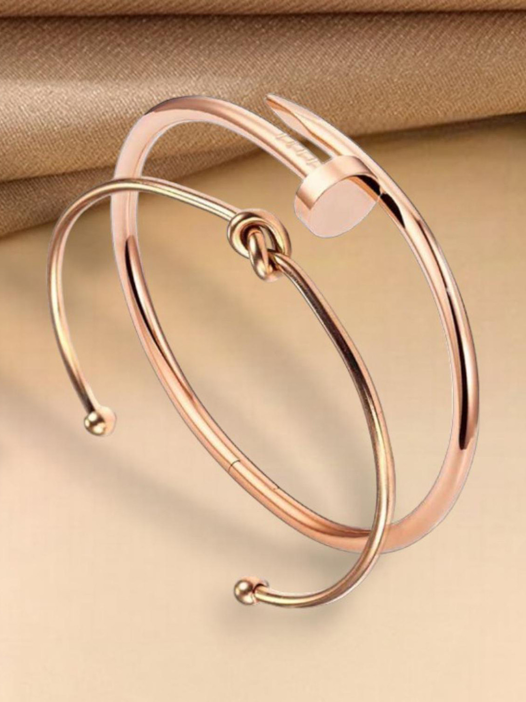 MYKI Women Set of 2 Rose Gold-Plated Cuff Bracelets