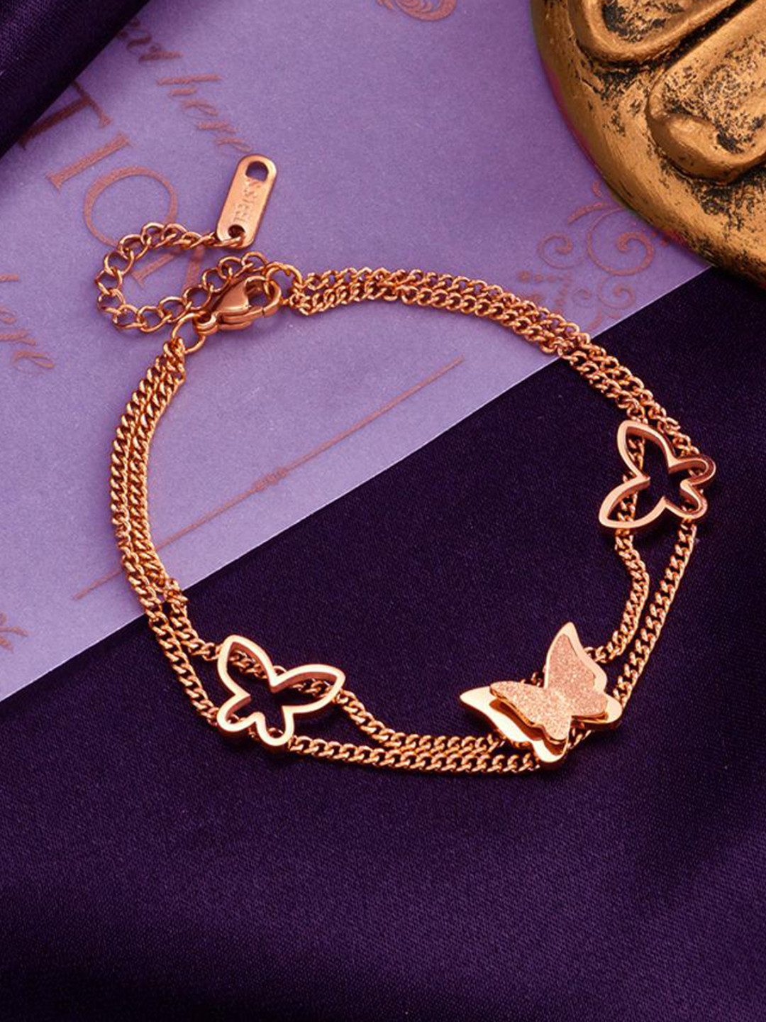 MYKI Women Set of 2 Rose Gold Plated Cubic Zirconia Charm Bracelets