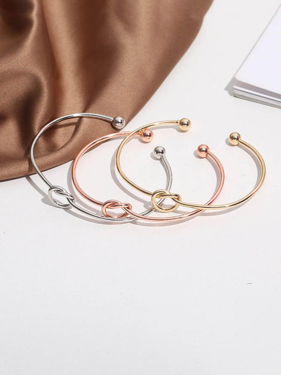 MYKI Set Of 3 Gold-Plated Knot Kada Bracelet