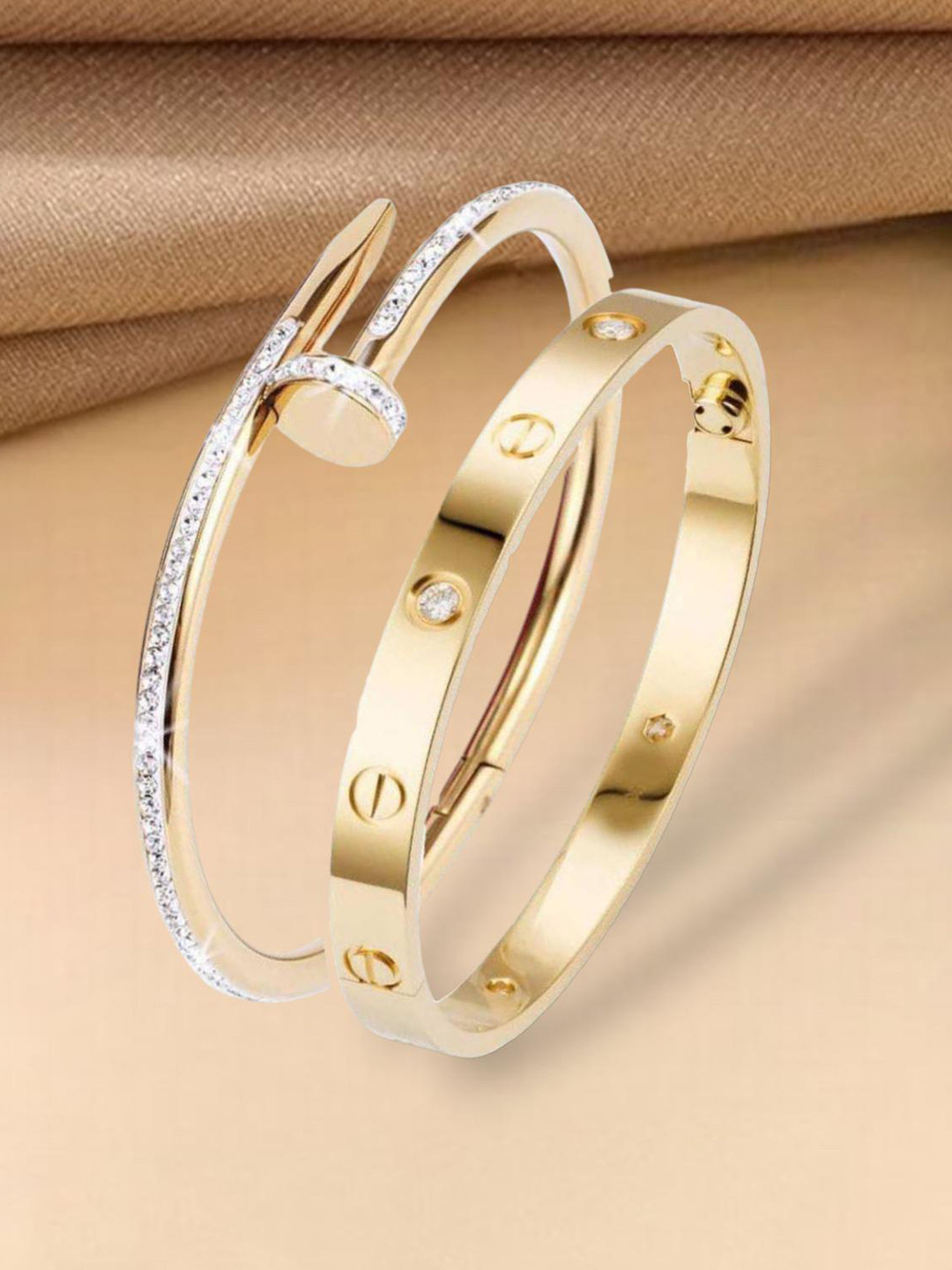 MYKI Women Pack Of 2 Cubic Zirconia Enamelled Gold-Plated Kada Bracelet