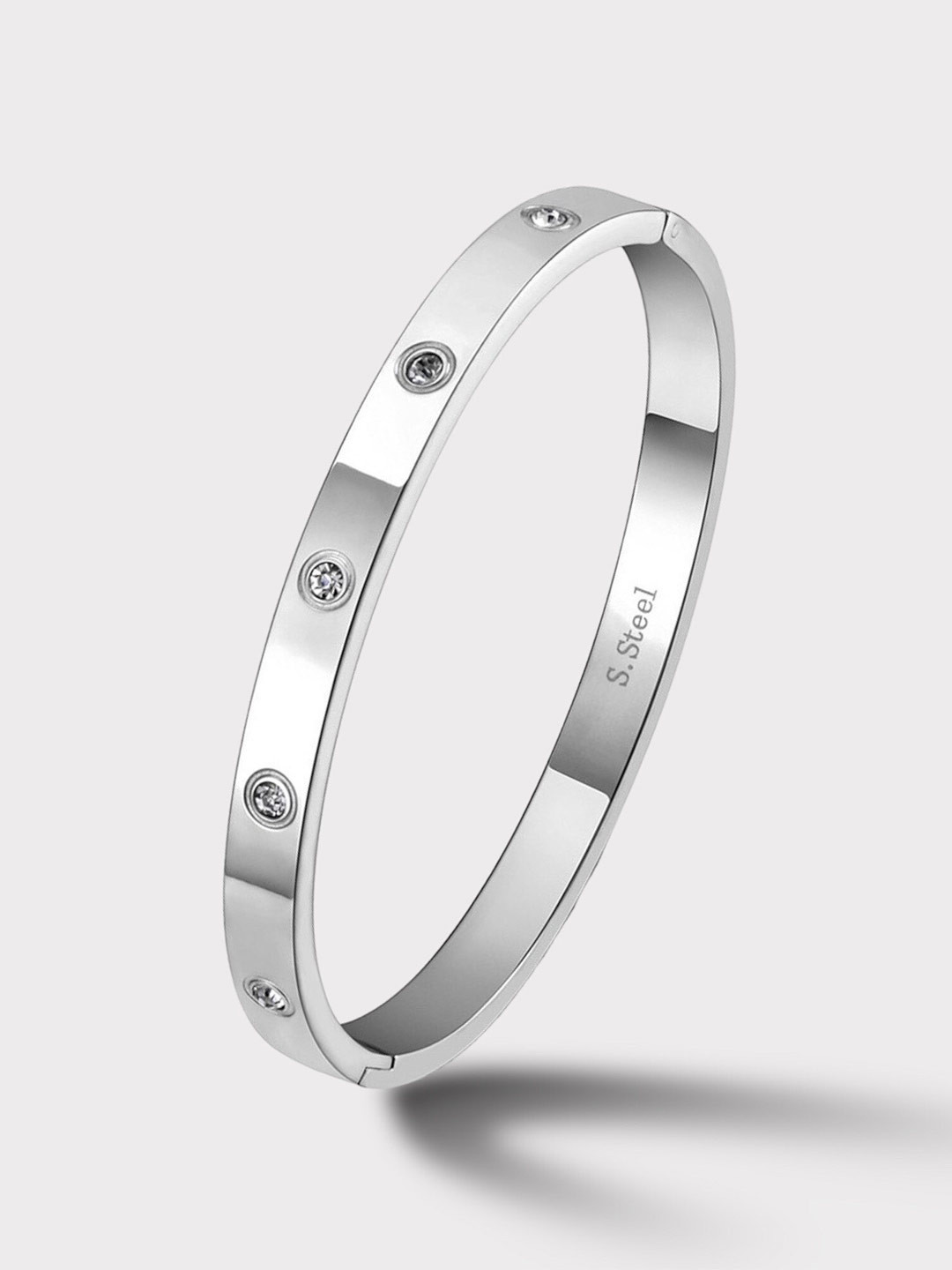 MYKI Silver-Plated Stone-Studded Kada Bracelet