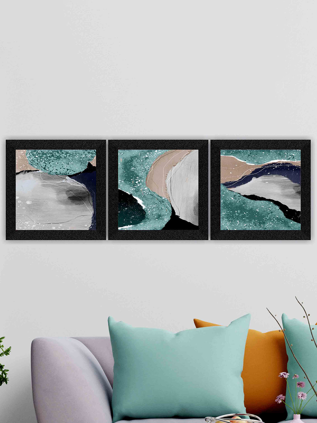 SAF Blue 3 Pieces Abstract Butterfly Painting Wall Arts