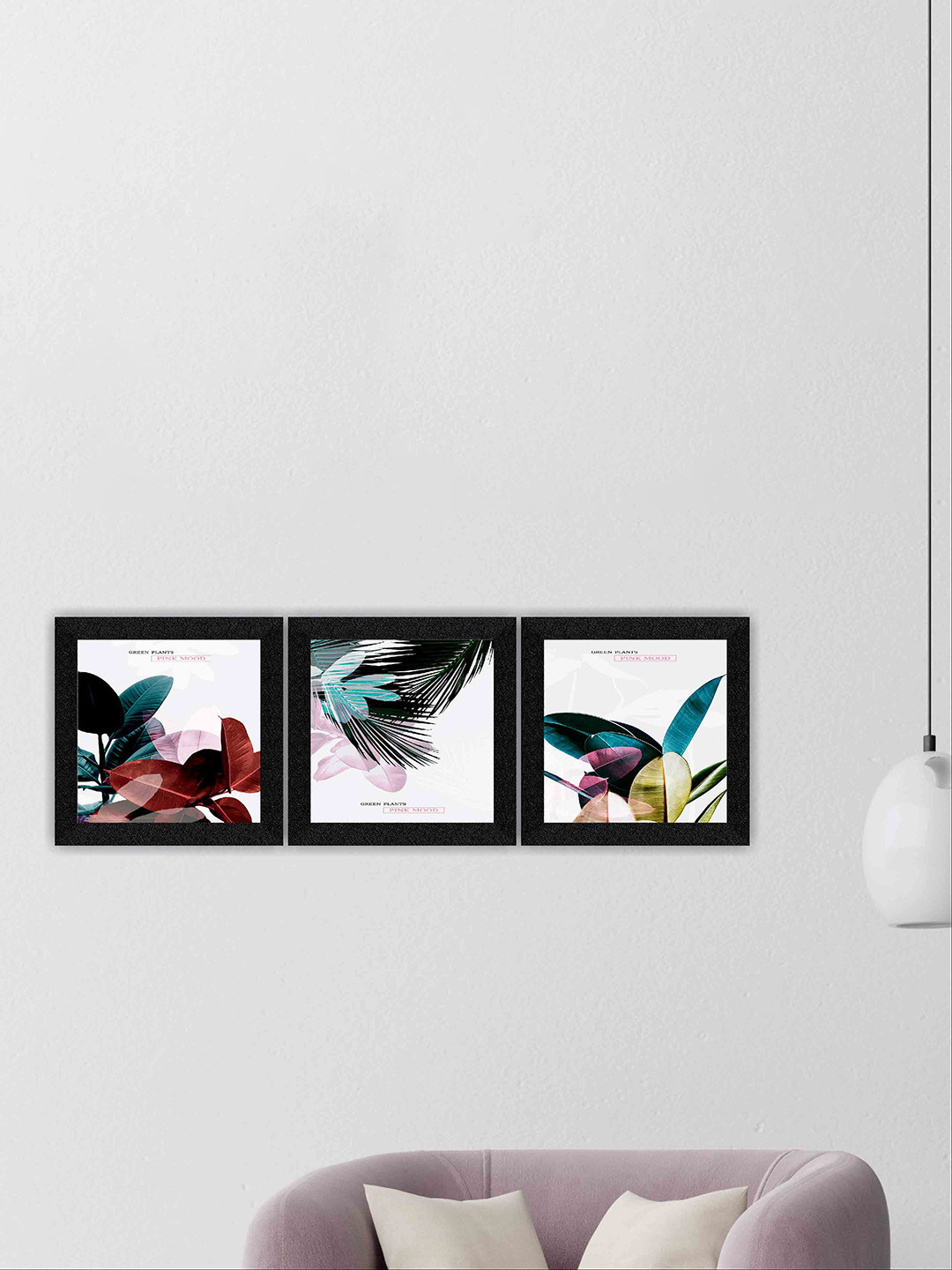 SAF 3-Pcs Pink & Green Abstract Butterfly-Painted Framed Wall Arts