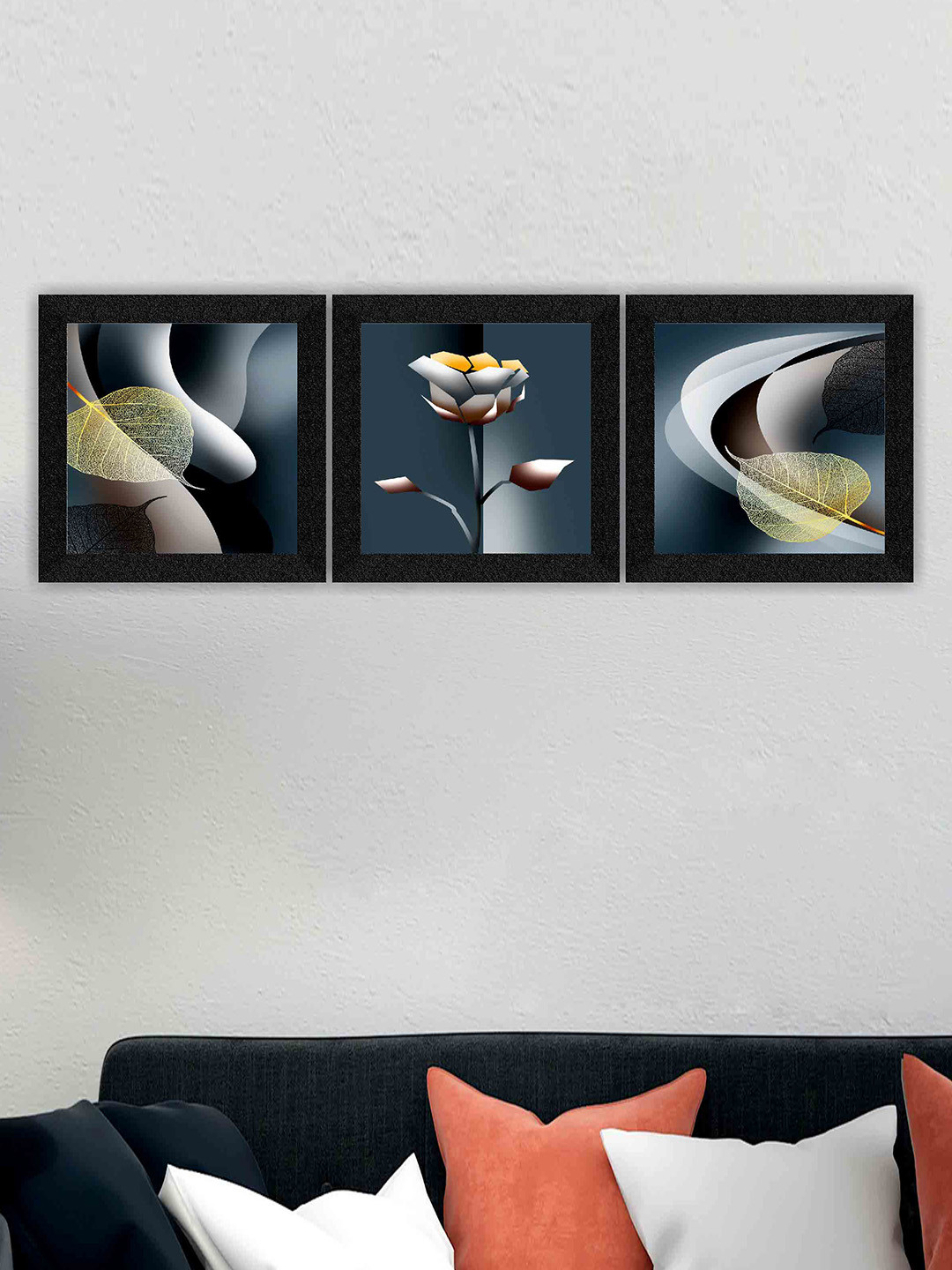 SAF Grey & Beige 3 Pieces Abstract Art Printed Framed UV Coating Square Wall Paintings