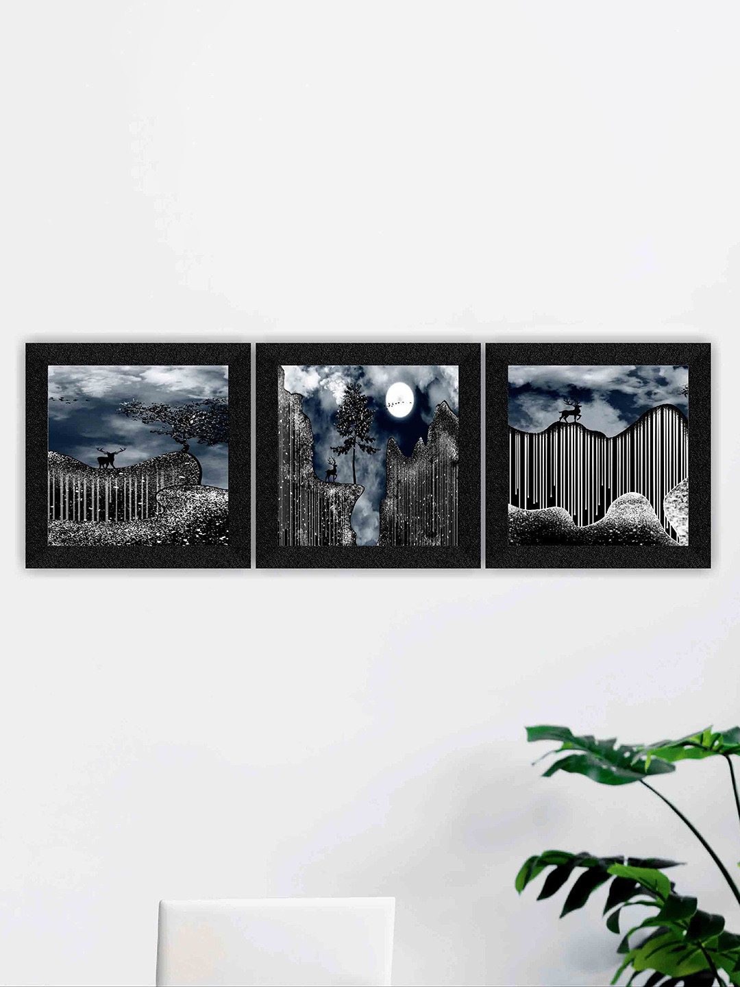 SAF Black 3 Pieces Printed Nature Art Wall Art
