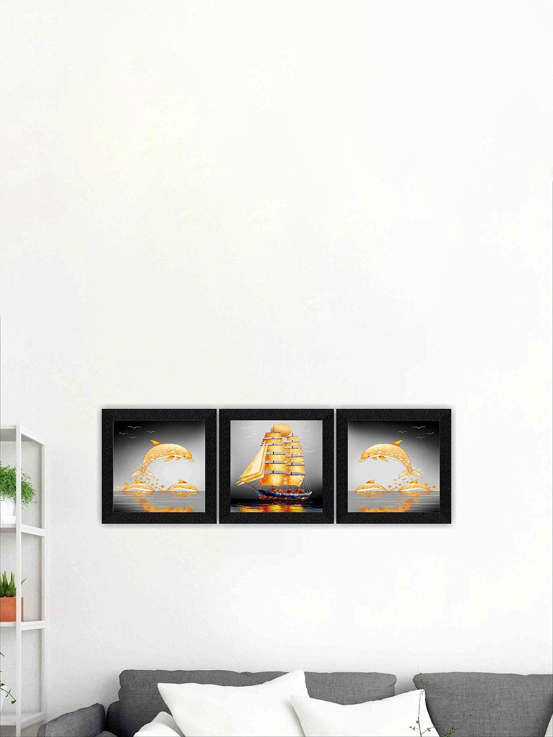 SAF Sea And Ship Wood 3 Pcs Wall Square Paintings Wall Art - 10x10In