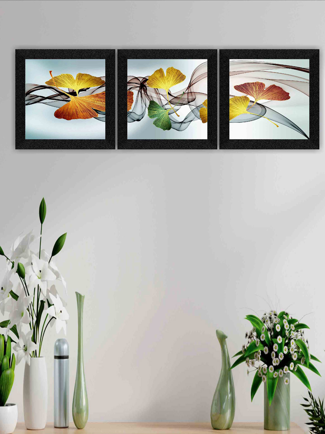 SAF Tropical Leaves Paper 3 Piece Wall Square Paintings Wall Art -10 x 10In
