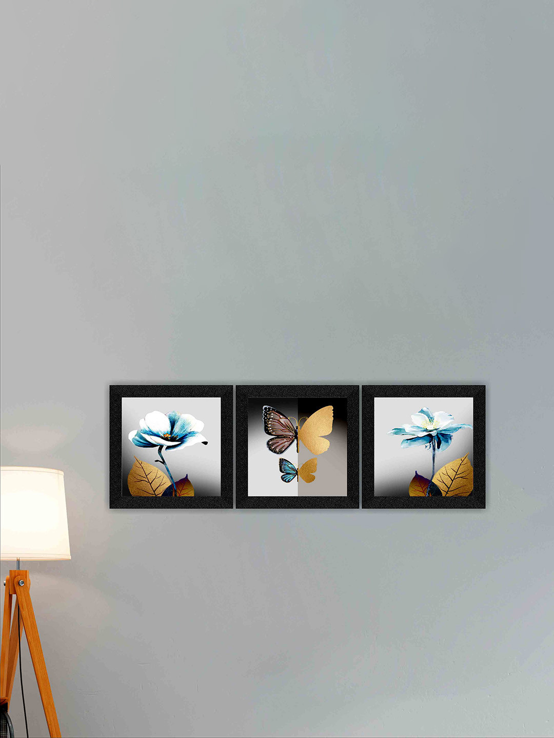 SAF Grey & Blue 3 Pieces Painted UV Coating Wall Art