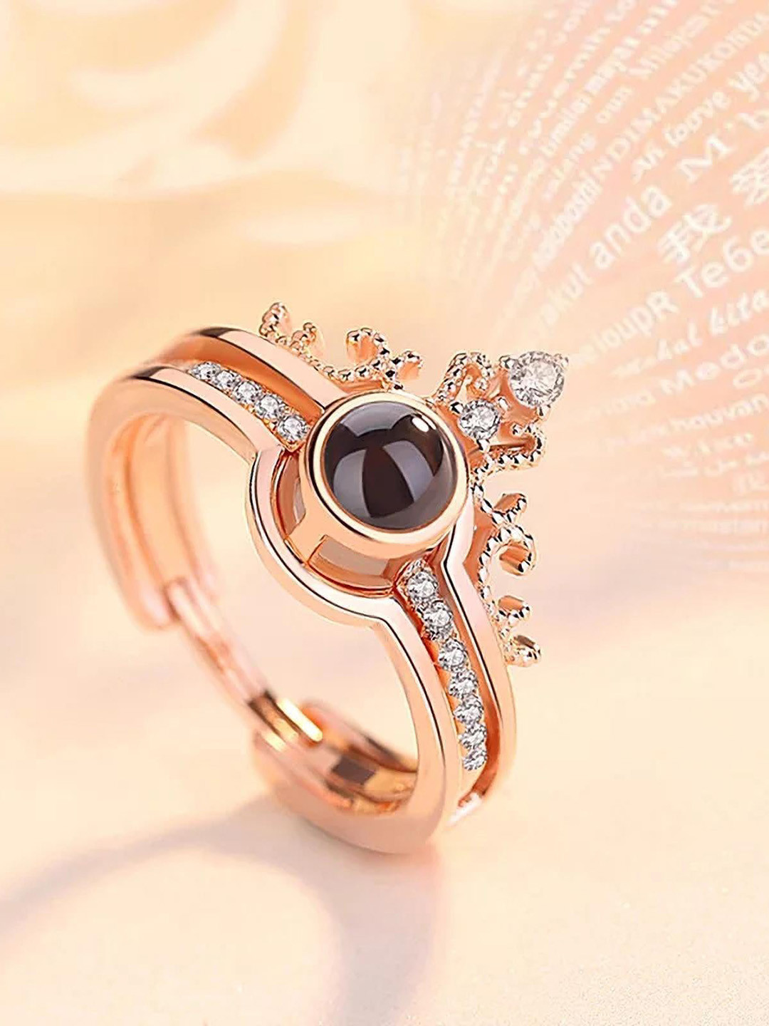 MYKI Rose Gold Plated CZ Studded Stainless Steel Couple Rings