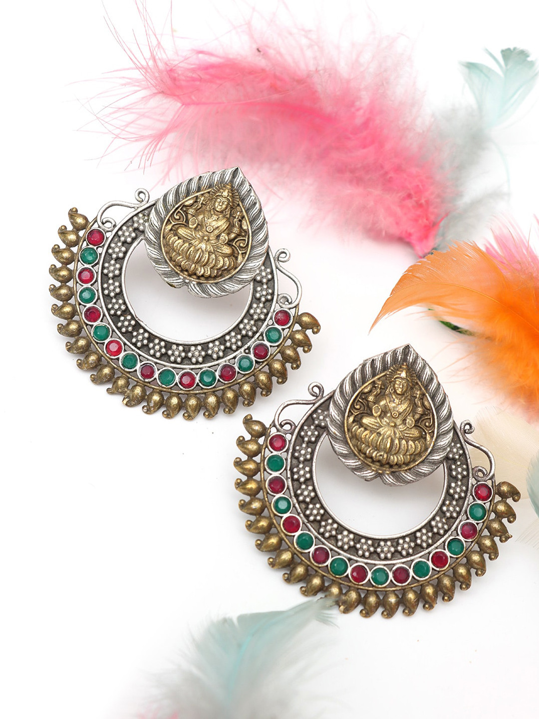 Ozanoo Silver Plated Classic Temple Chandbali Earrings
