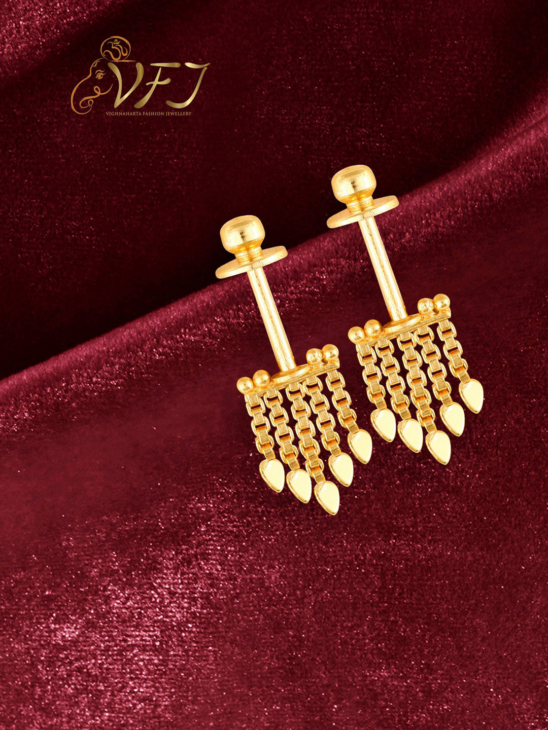 Vighnaharta Gold-Plated Teardrop Shaped Bugadi Earrings