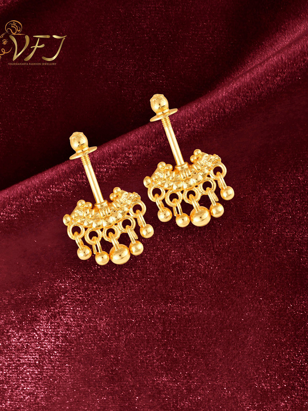 Vighnaharta Gold-Plated Teardrop Shaped Bugadi Earrings