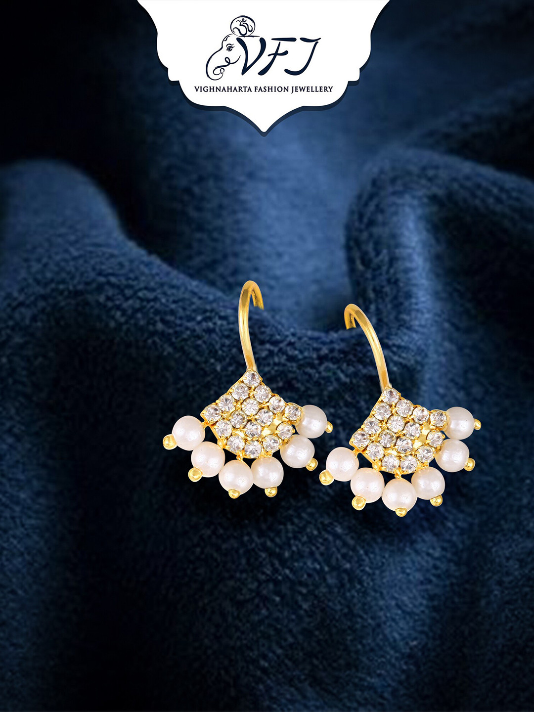 Vighnaharta Gold-Plated Teardrop Shaped Ear Cuff