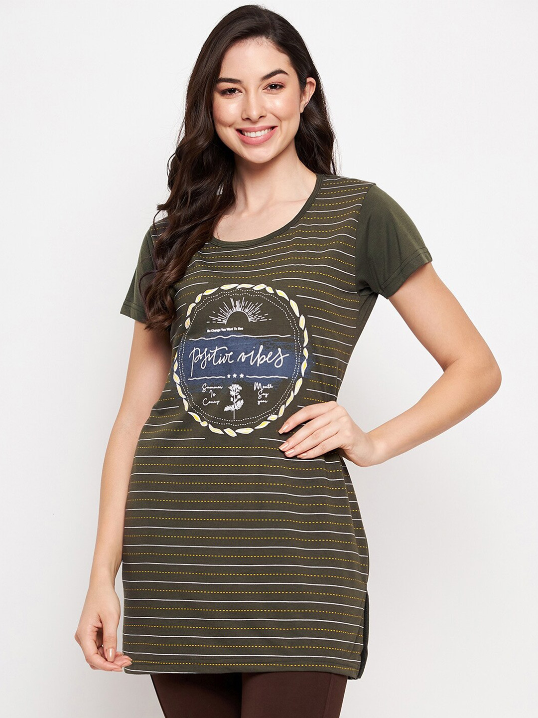 VERO AMORE Striped Longline Cotton T-shirt