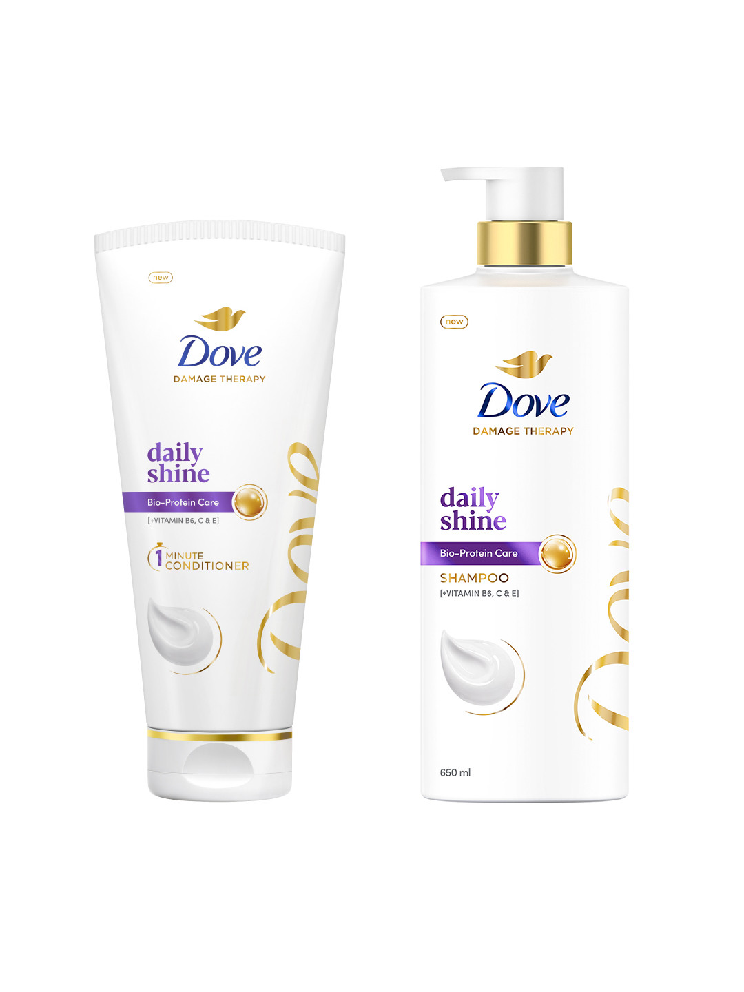 Dove Set of Daily Shine Shampoo 650ml & Conditioner for Smooth & Shiny Hair 175ml