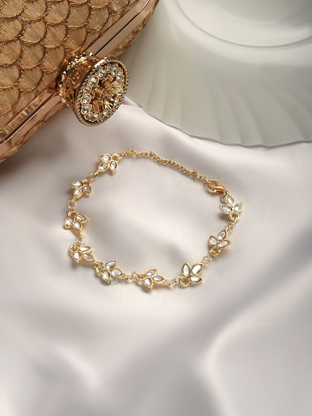 TEEJH Kundan Studded Link Bracelet