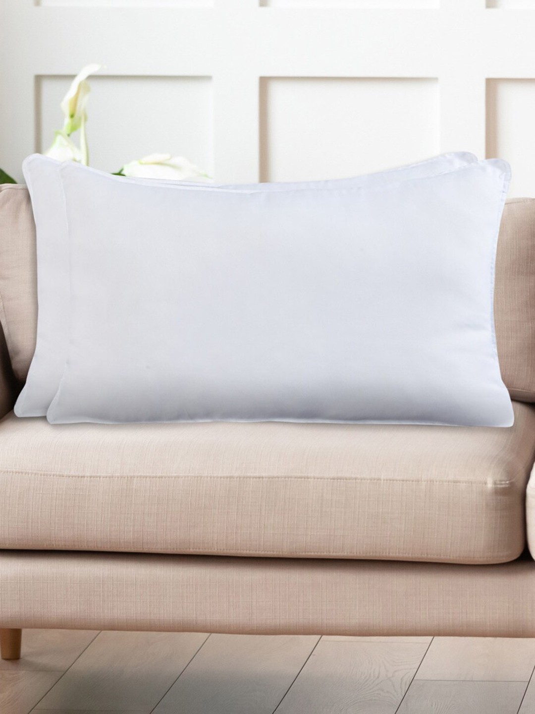Home Centre White Solid Polyester Adjustable Set of 2 Medium Fibre Sleep Pillow-41 x 61 cm