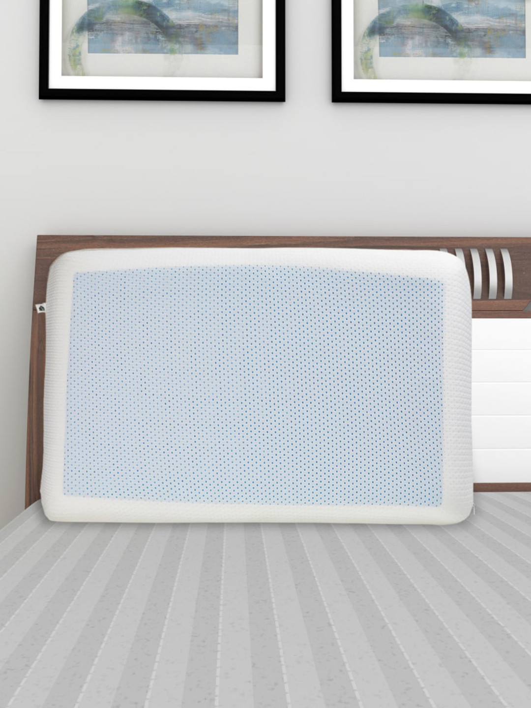 Home Centre White Solid Polyester Cooling Medium Memory Foam Sleep Pillow-13 x 37 x 58 cm