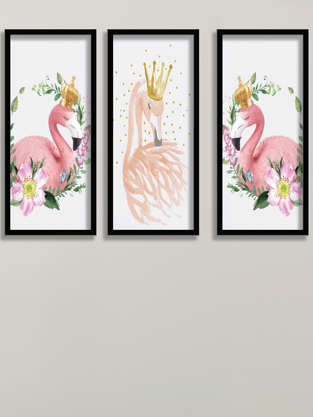 SAF Flamingo Canvas 3 Piece Wall Rectangle Paintings Wall Art - 16.5 x 7.5 In