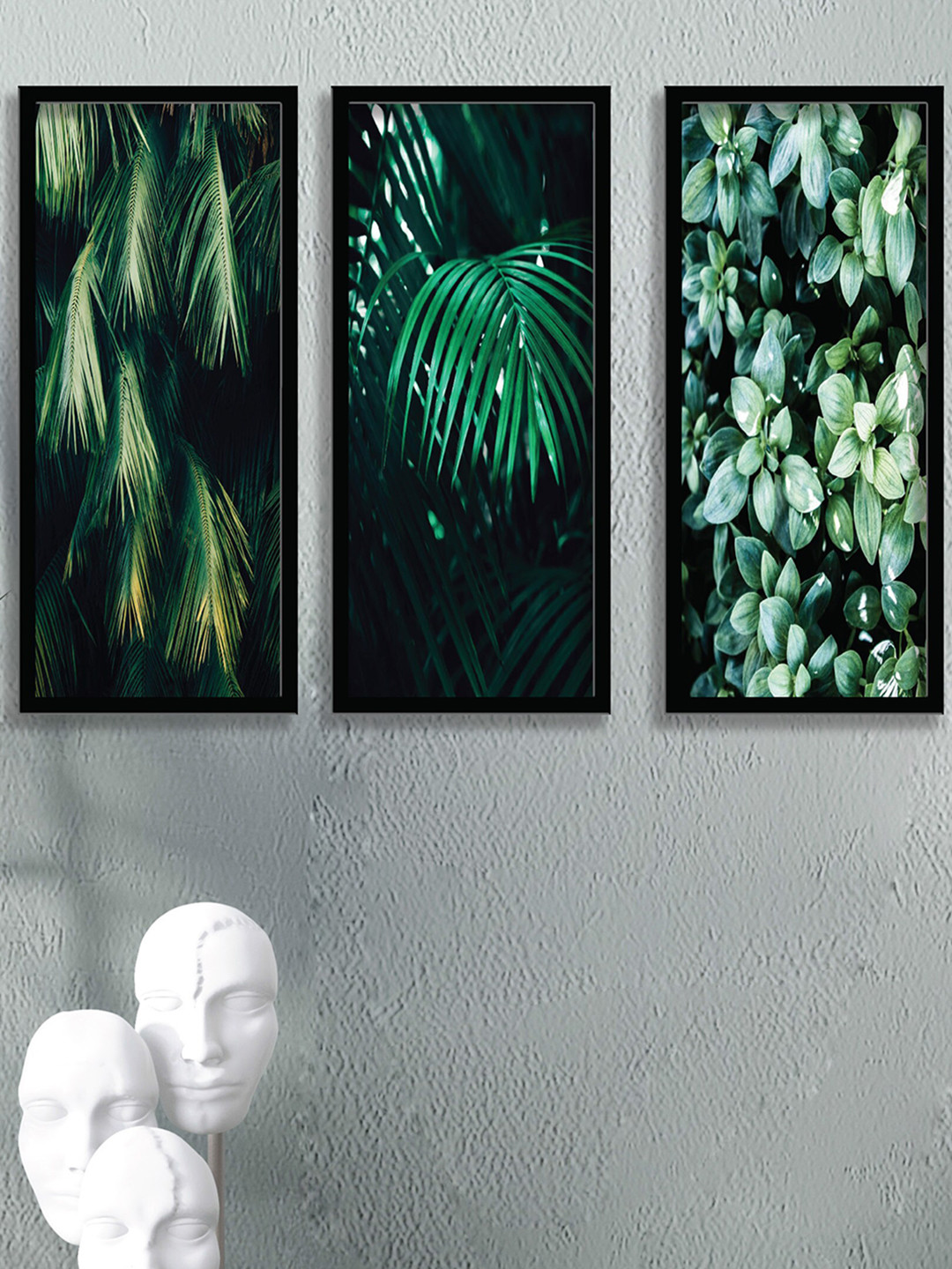 SAF Black & Green 3-Pieces Tropical Leaves Printed Framed Wall Art
