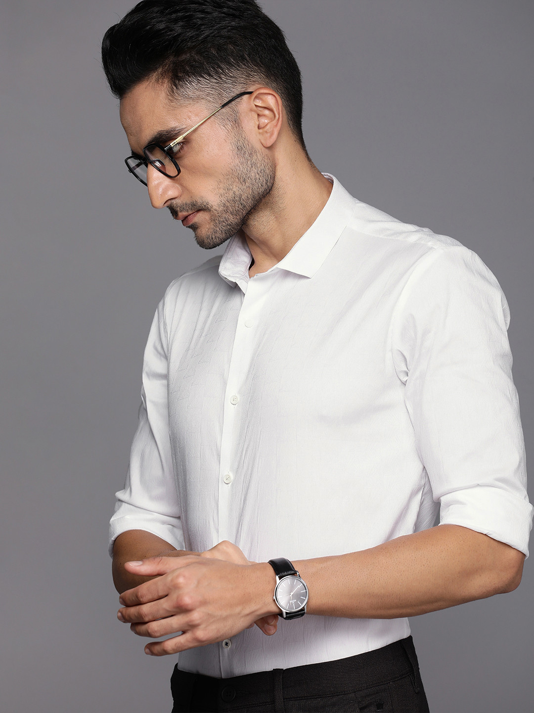 Louis Philippe Ath Work Self Design Textured Super Slim Fit Semiformal Shirt