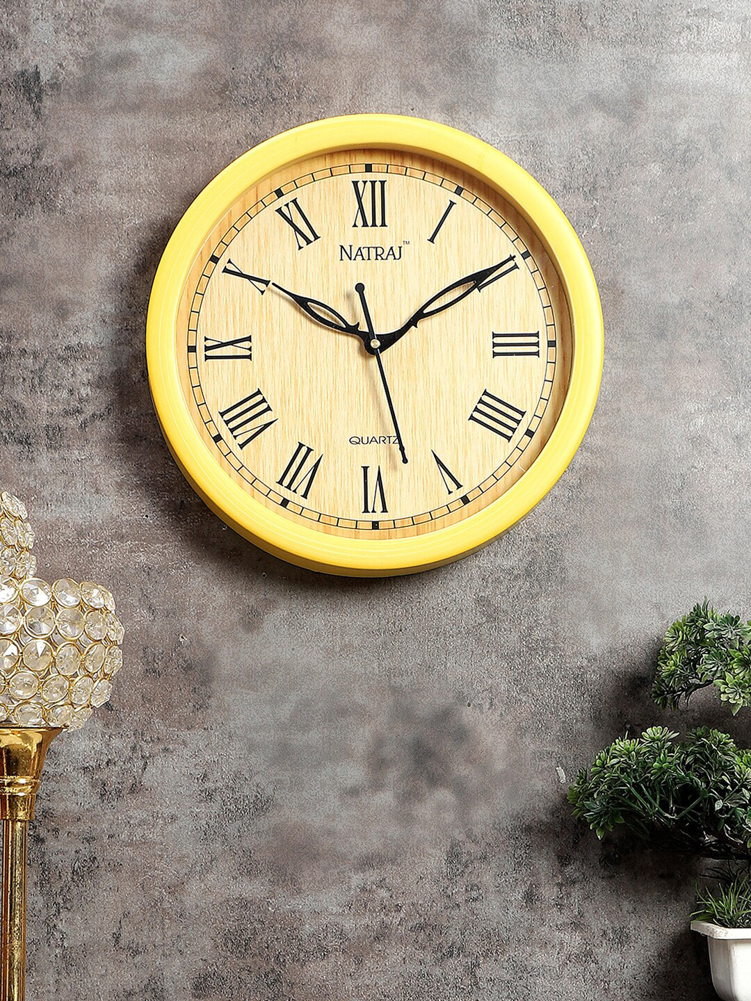 EXIM DECOR Yellow & Black Contemporary Wall Clock