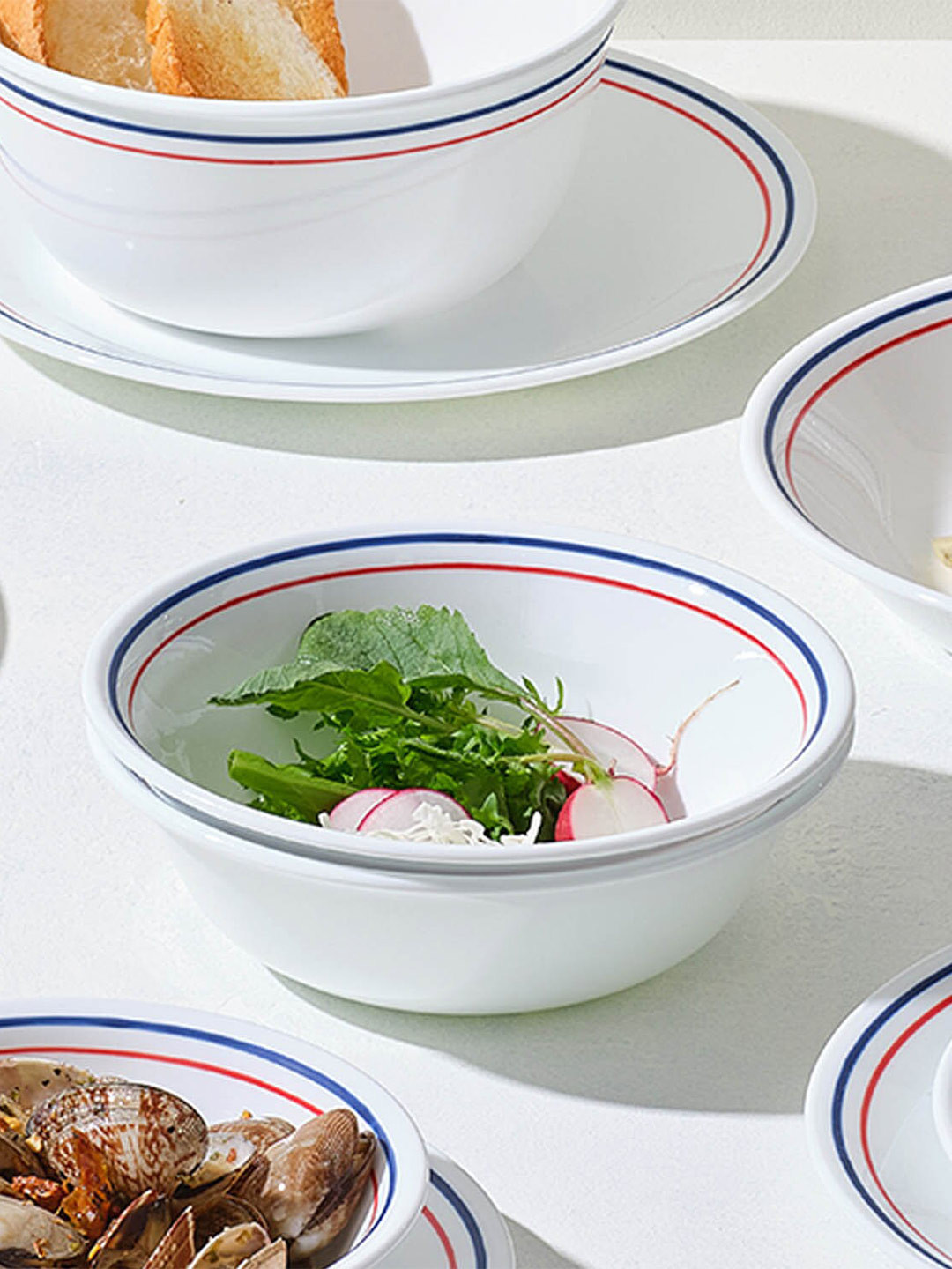 Corelle Livingware White & Red 2 Pieces Vetrille Glass Glossy Bowls 950 ml