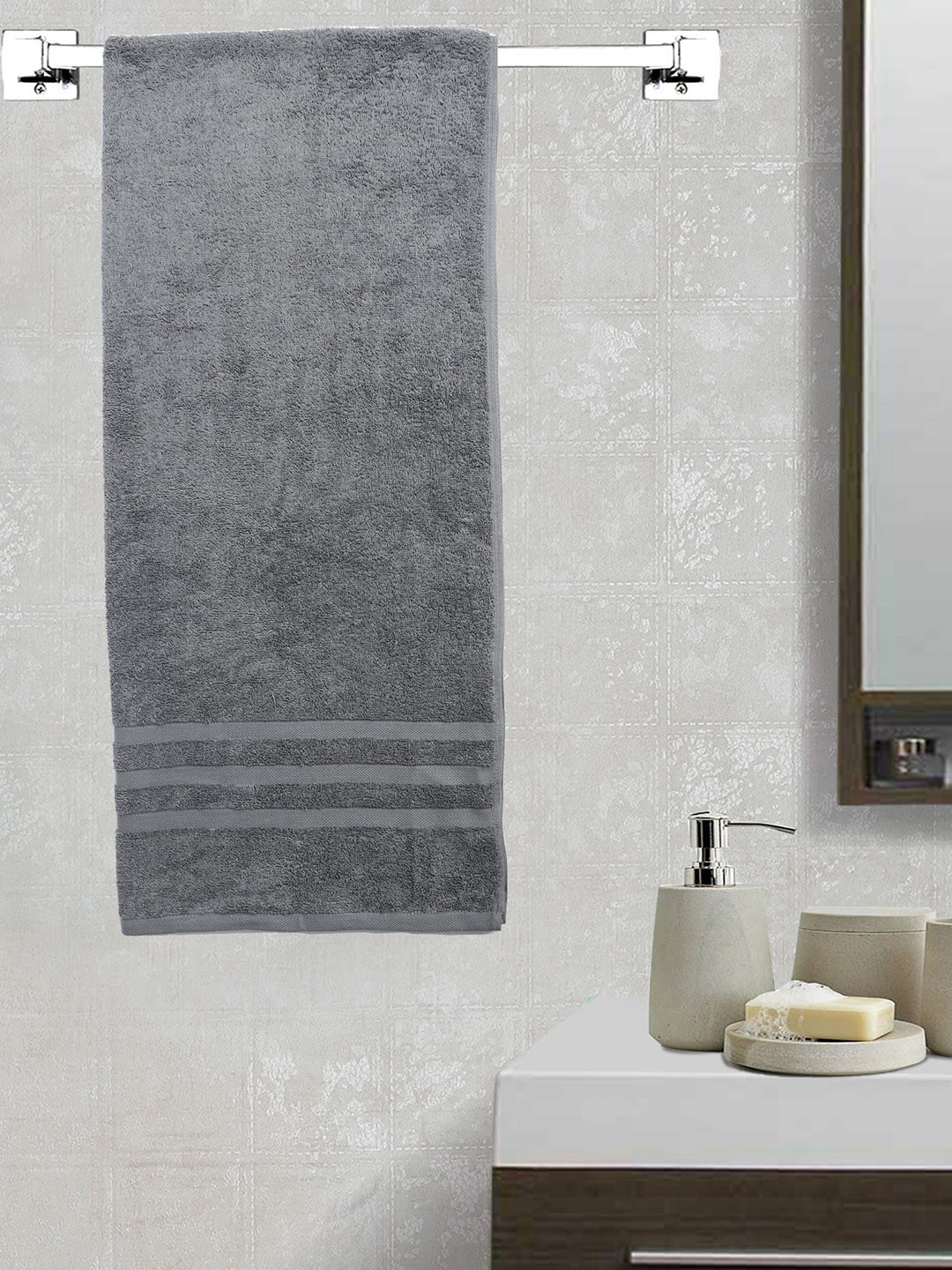 Cantabil Grey Self-Designed 400 GSM Cotton Bath Towel