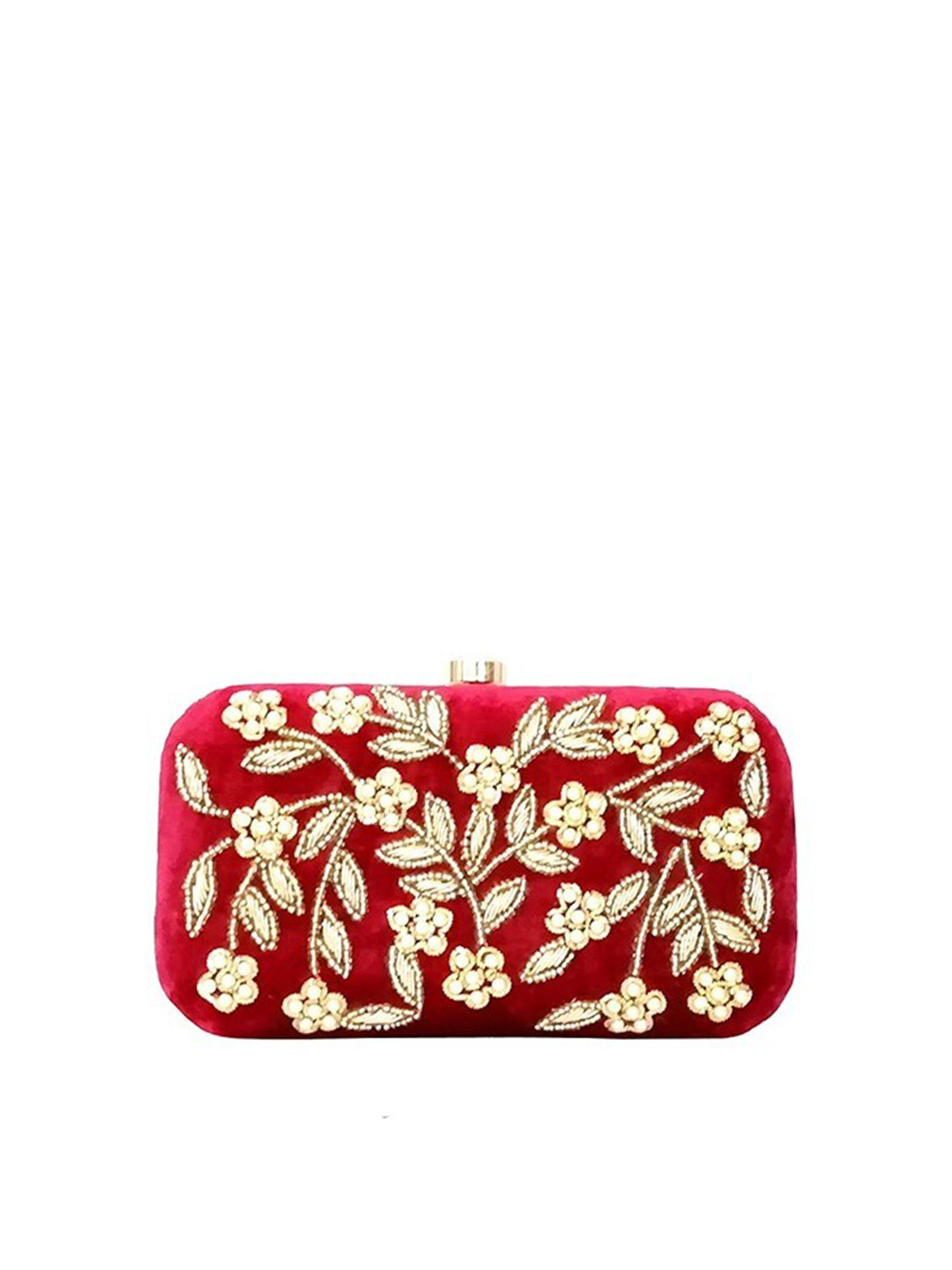 FRINGES Floral Zari Embellished Box Clutch