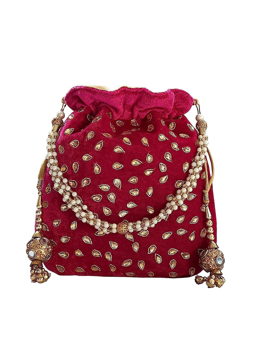 FRINGES Fuchsia Embellished Potli Clutch