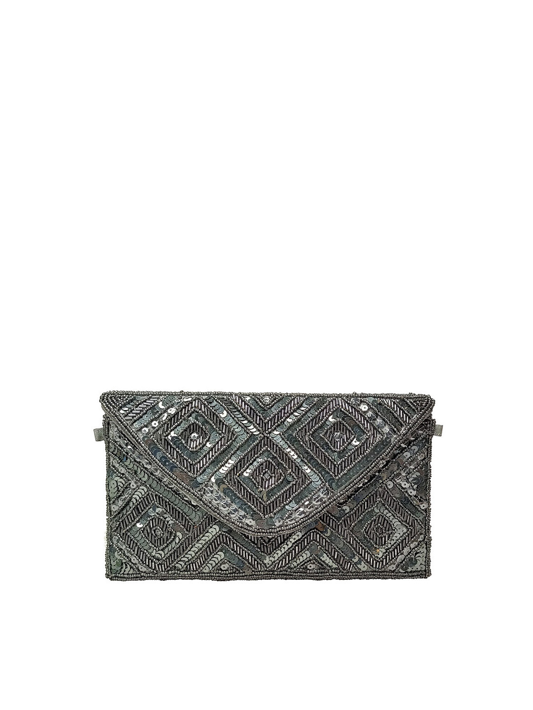 FRINGES Embellished Envelope Clutch With Shoulder Strap