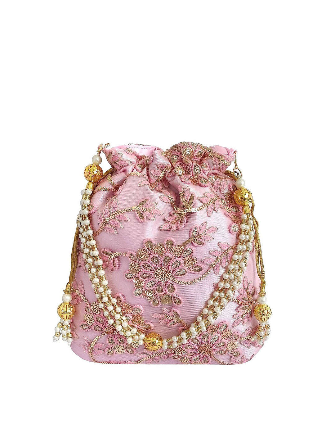 FRINGES Embroidered Potli Clutch Wrist Loop