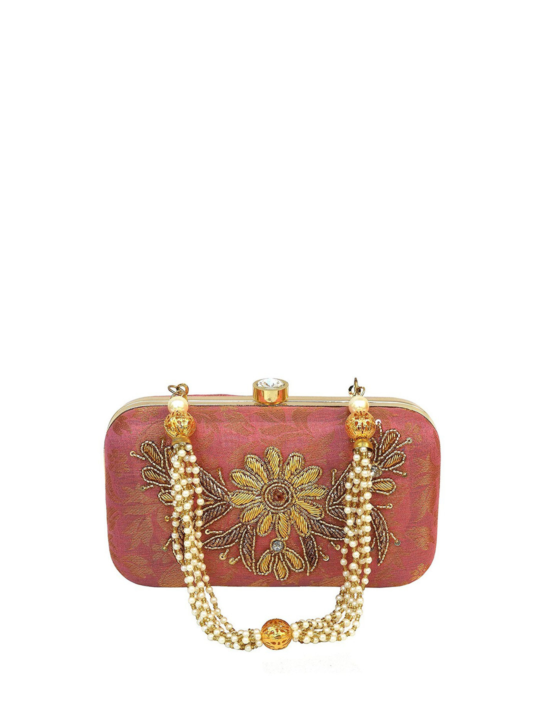 FRINGES Embellished Box Clutch With Wrist Loop