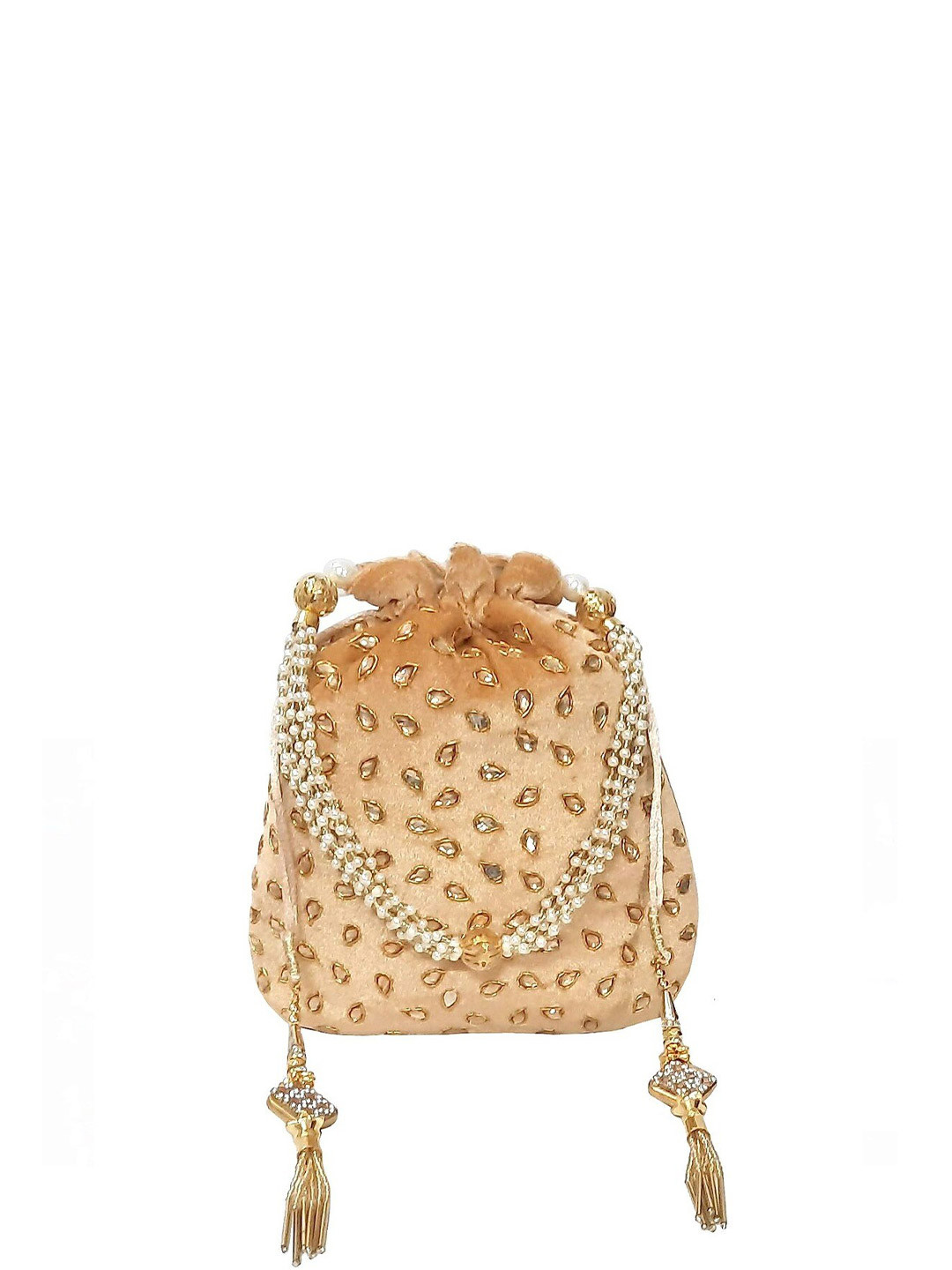 FRINGES Gold-Toned Embellished Potli Clutch