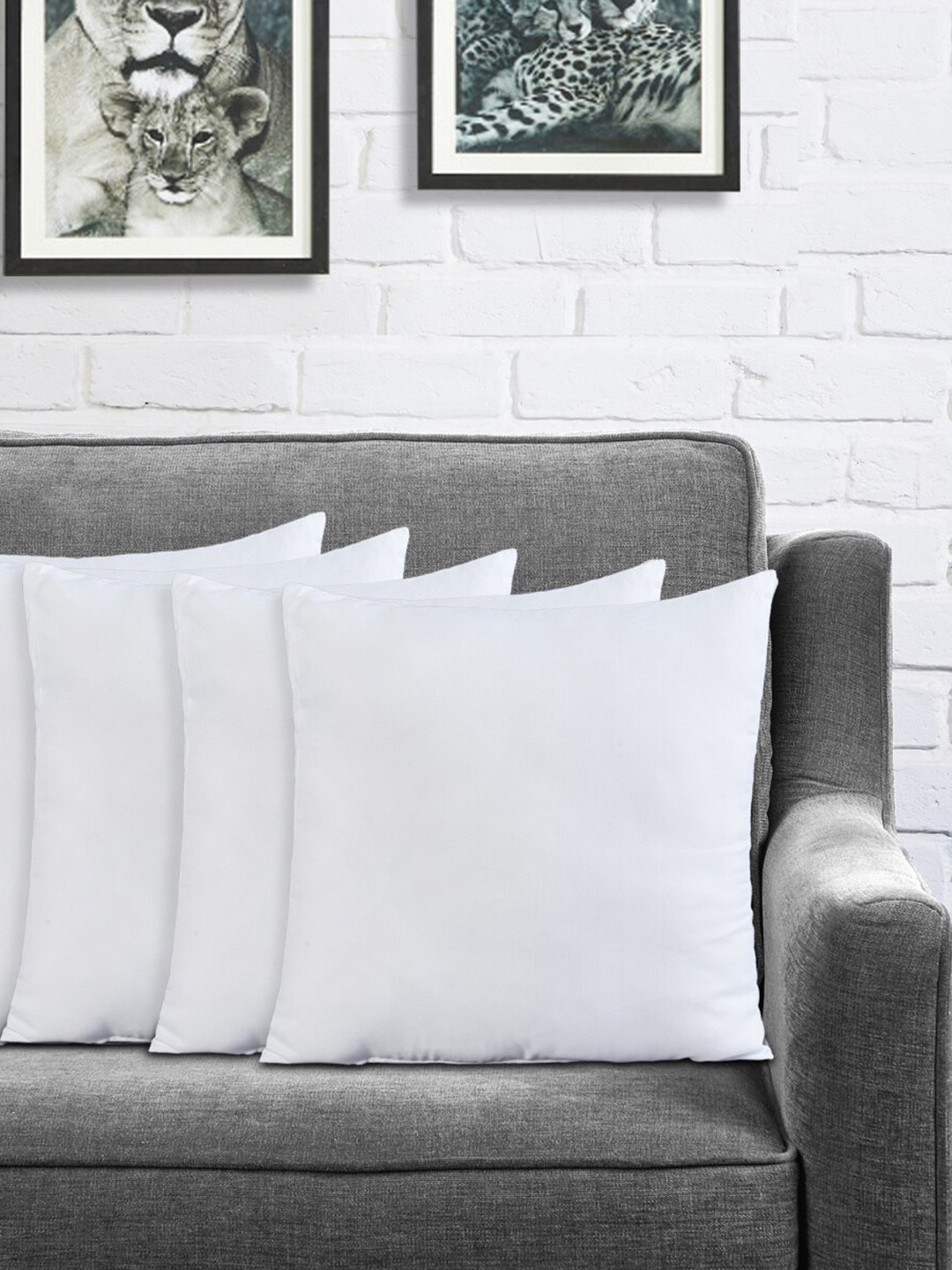 Home Centre Symphony White 5-Pieces Solid Square Pre-Filled Cushions