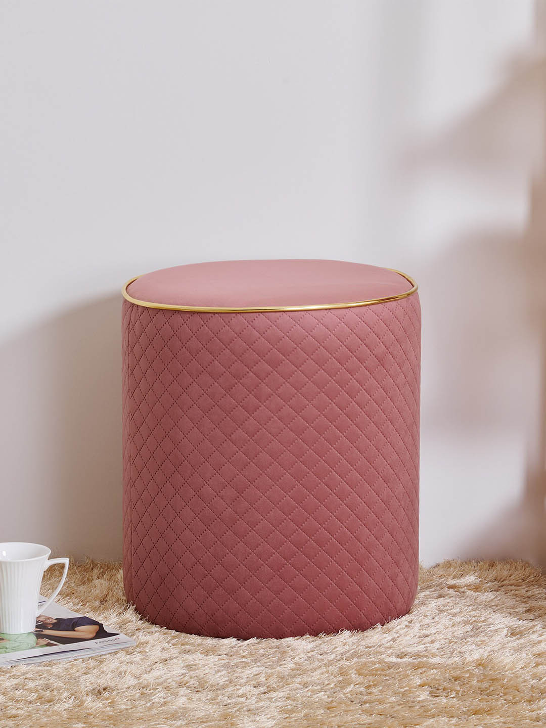 Home Centre Murphy Rose Pink Ottoman Stool