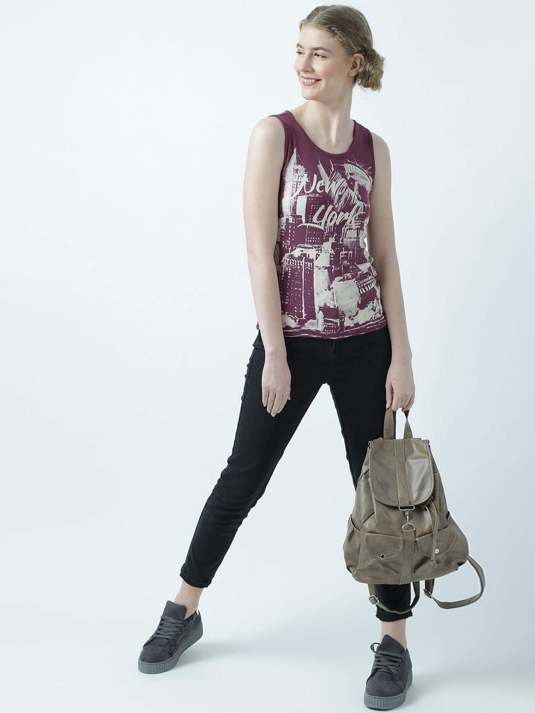 Huetrap Women Mauve Printed Tank Top