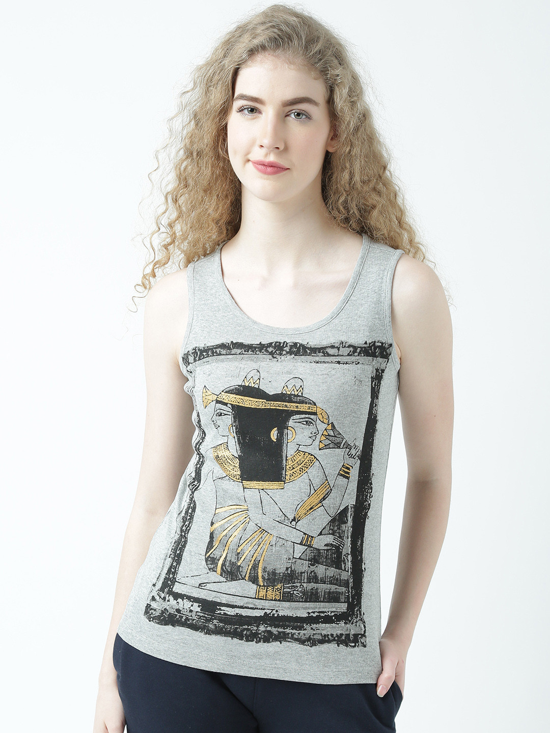 Huetrap Women Grey Melange Solid Tank Top