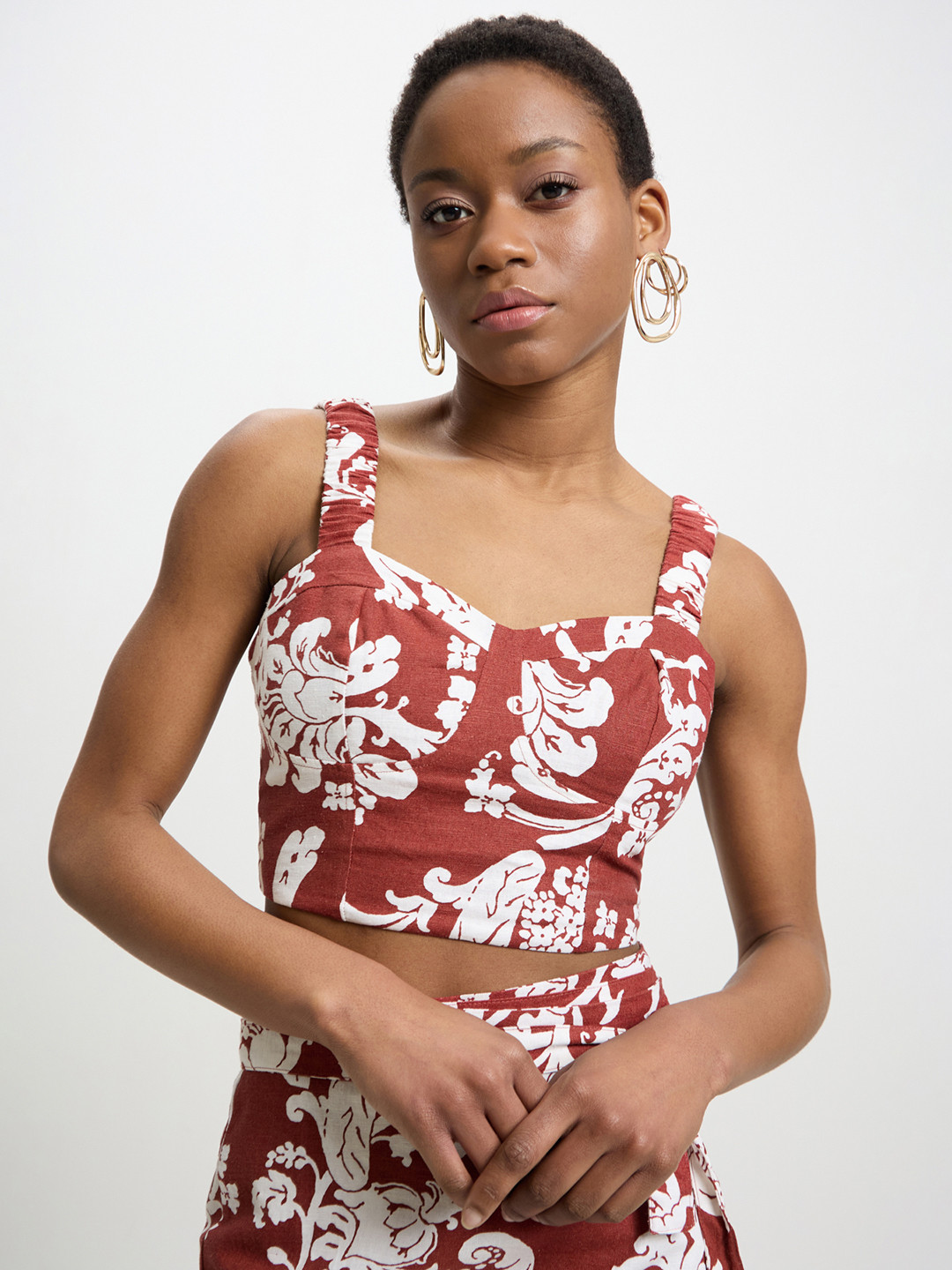 CALLIOPE Ethnic Motifs Print Croset Style Crop Top