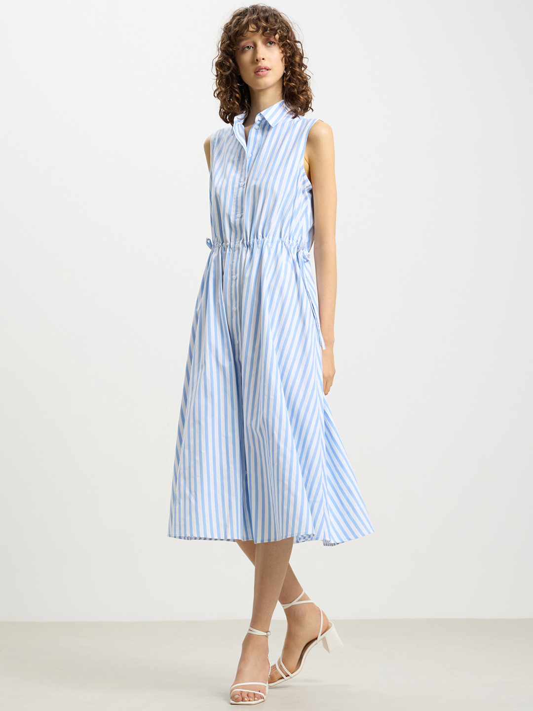 CALLIOPE Striped A-Line Midi Dress