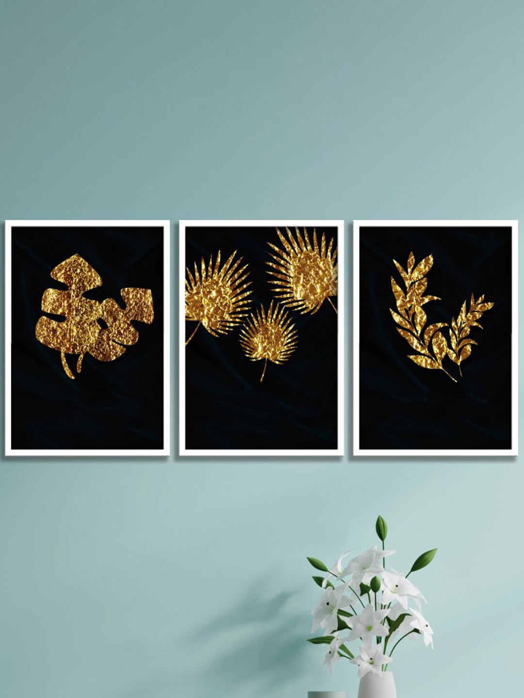 SAF Tropical Leaves Paper 3 Pcs Wall Rectangle Paintings Wall Art - 47.2x19.5In