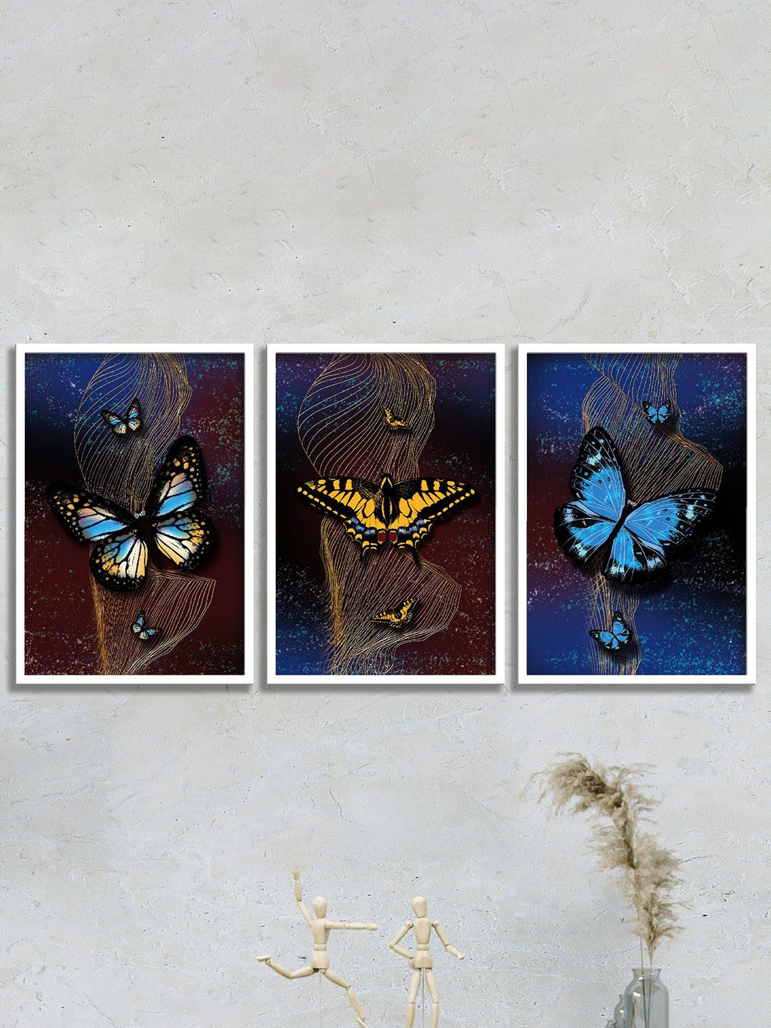 SAF Butterfly Canvas 3 Pcs Wall Rectangle Paintings Wall Art - 19.5x13.5In