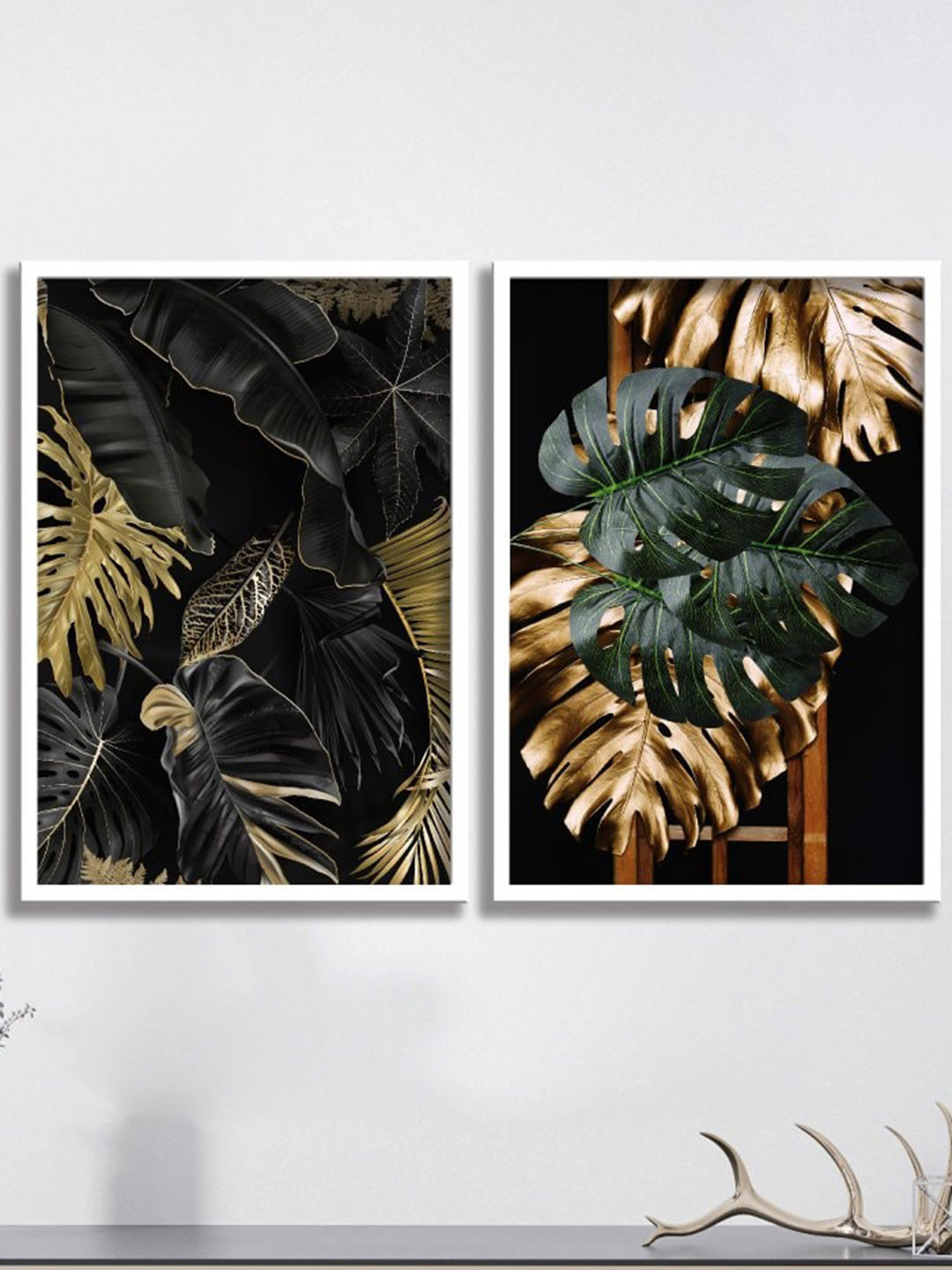 SAF Tropical Leaves Paper 2 Piece Wall Rectangle Paintings Wall Art - 19.5 x 13.5In