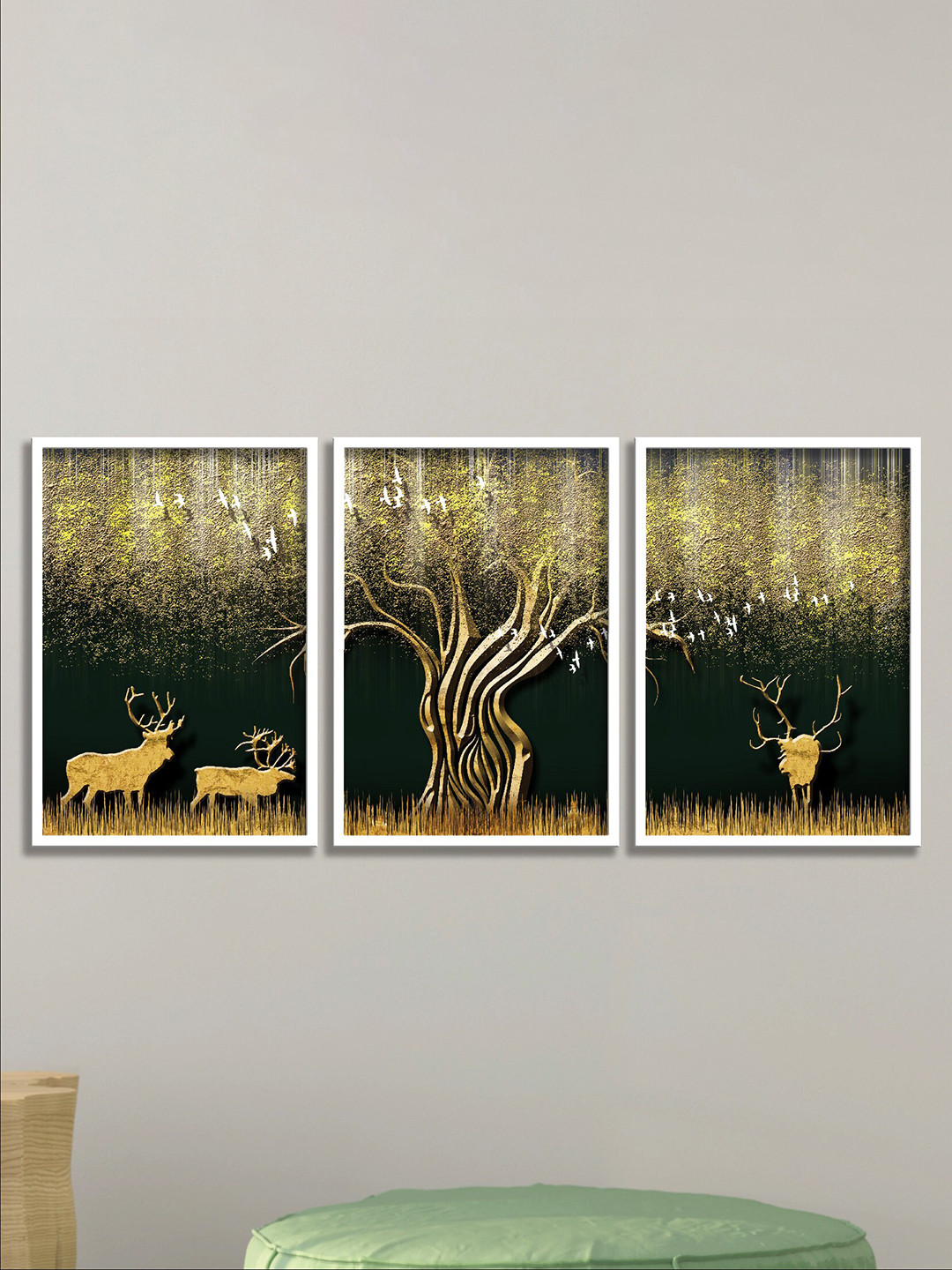 SAF 3-Pcs Black & Beige Nature Art Painting Wall Art