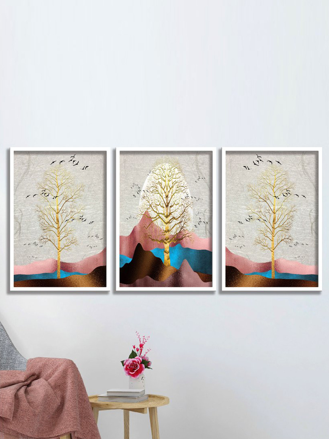 SAF White Paper 3 Pcs Wall Living Room Rectangle Potrait Paintings Wall Art -1.03 x 19.5In