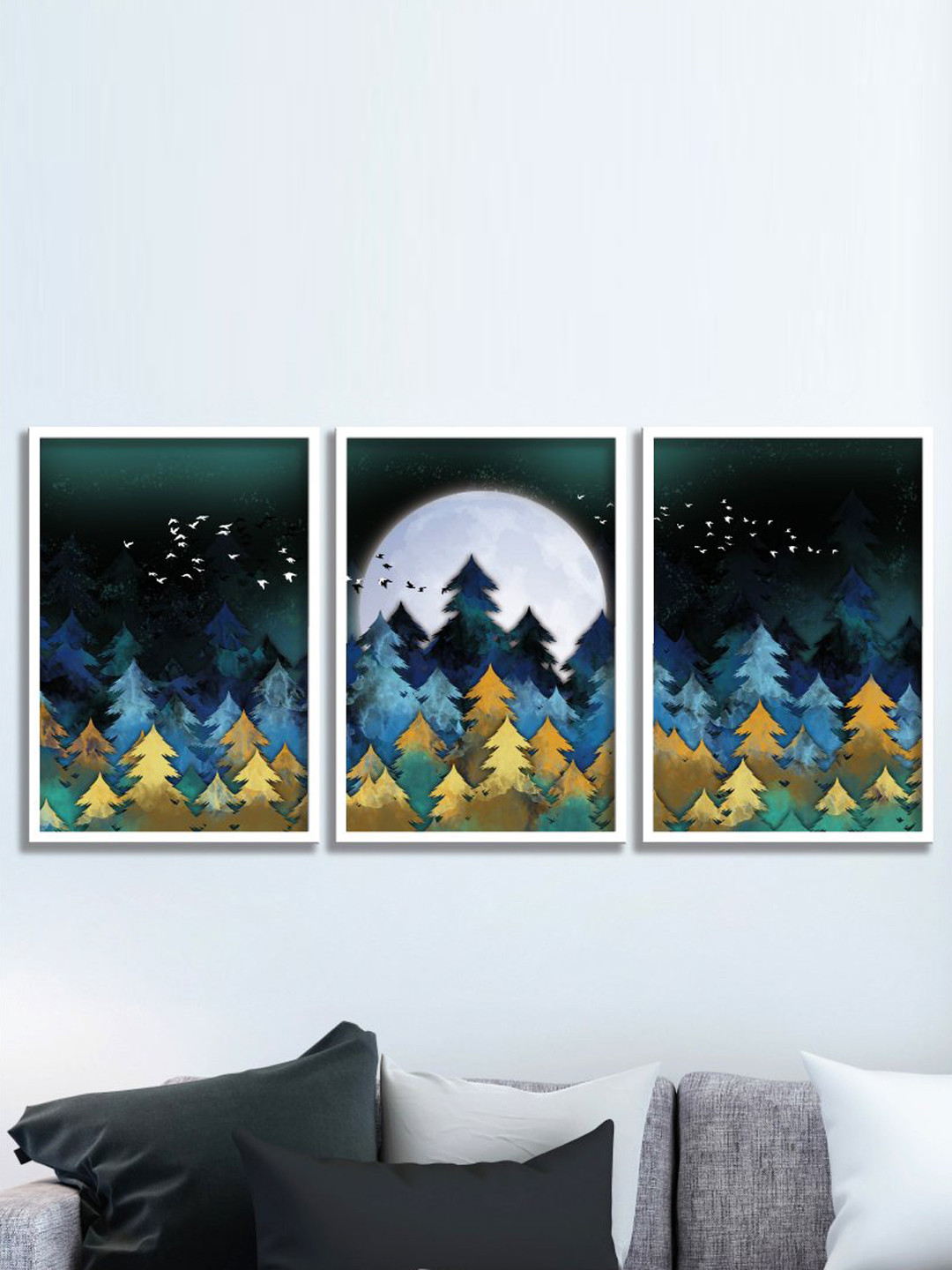 SAF 3-Pcs Black & Green Nature Art Painting Framed Wall Art