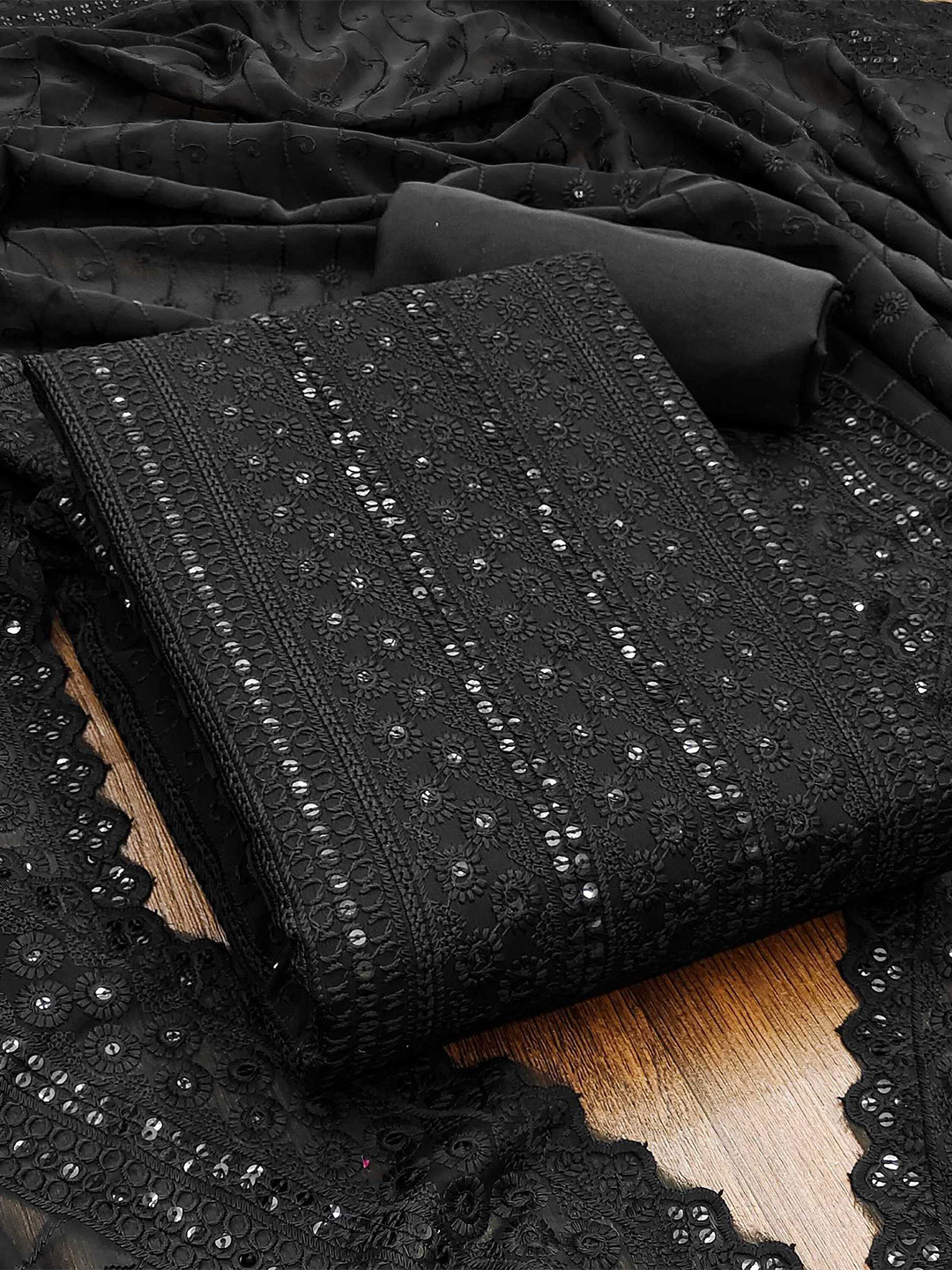 KALINI Sequin Embroidered Unstitched Dress Material