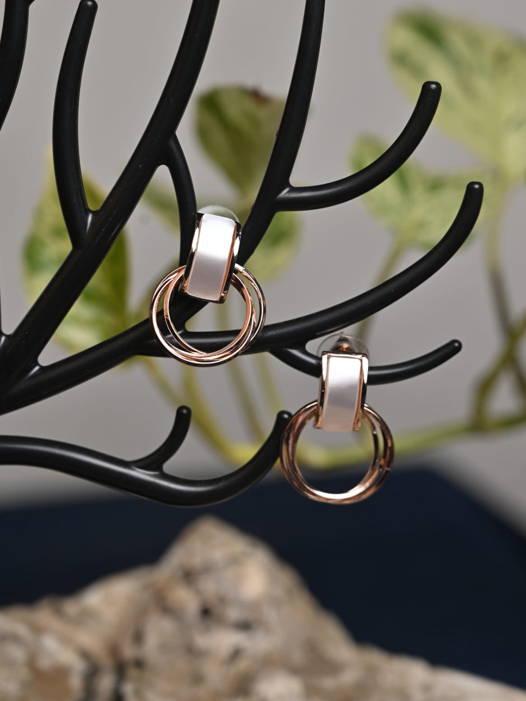Maansh Rose Gold-Plated Contemporary Drop Earrings