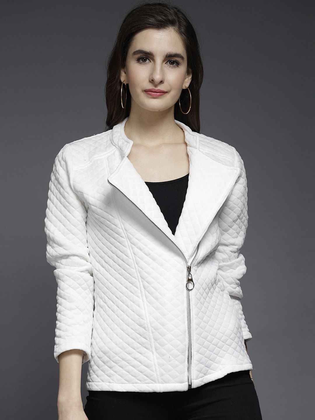 BAESD Stand Collar Self Design Fleece Biker Jacket